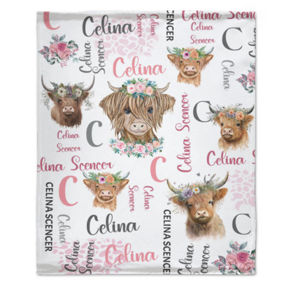 Free Shipping✈️ Personalized Pink Cow Blankets Baby Girl Newborn Essentials