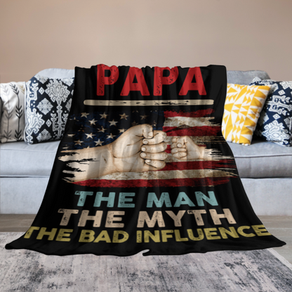 USA The Man The Myth The Bad Influence - Gift for Dad, Personalized Custom Blanket