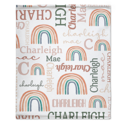 Free Shipping✈️ Personalized Modern Rainbow Name Pattern Baby Blanket