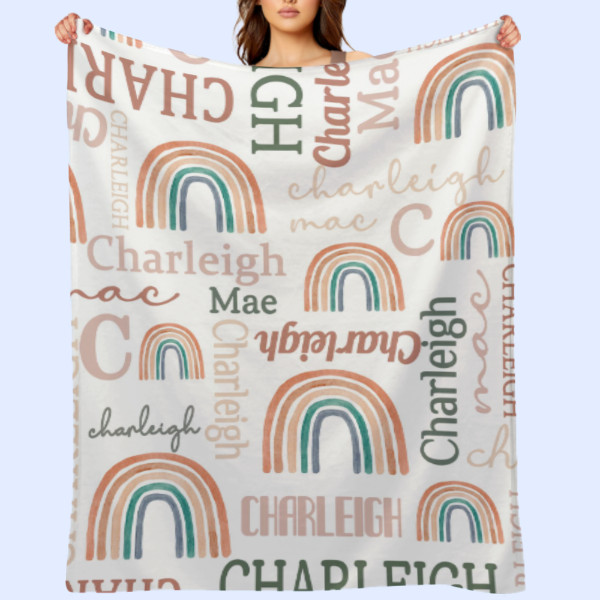 Free Shipping✈️ Personalized Modern Rainbow Name Pattern Baby Blanket