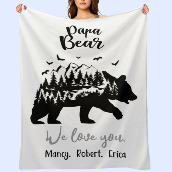 Personalized Name Papa Bear Blankets Gift For Dad