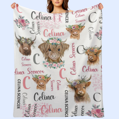 Free Shipping✈️ Personalized Pink Cow Blankets Baby Girl Newborn Essentials