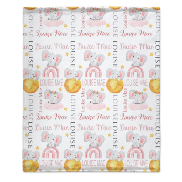 Free Shipping✈️ Personalized Elephant Moon and Stars Baby Blanket