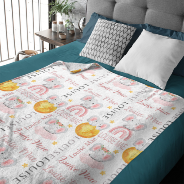 Personalized Elephant Moon and Stars Baby Blanket