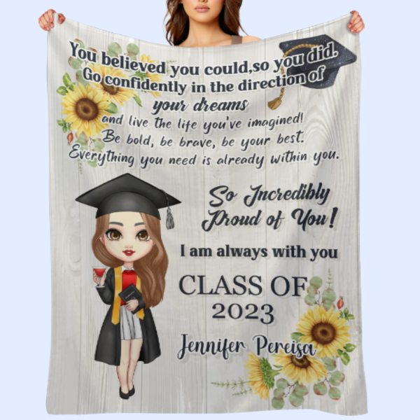 Sunflowers Doll Custom Name Blanket - Graduation Gift