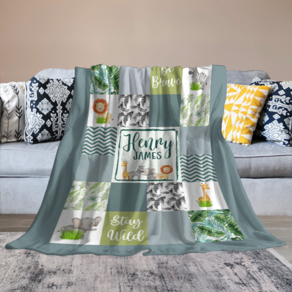 Free Shipping✈️ Personalized Tropical Jungle Animals Baby Blanket