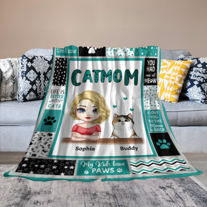 Cat Mom - Personalized Blanket - Birthday, Loving, Funny Gift For Cat Mom, Cat Owner, Cat Lover