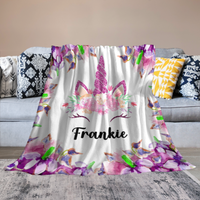 Personalized Unicorn Horn Floral Baby Blanket
