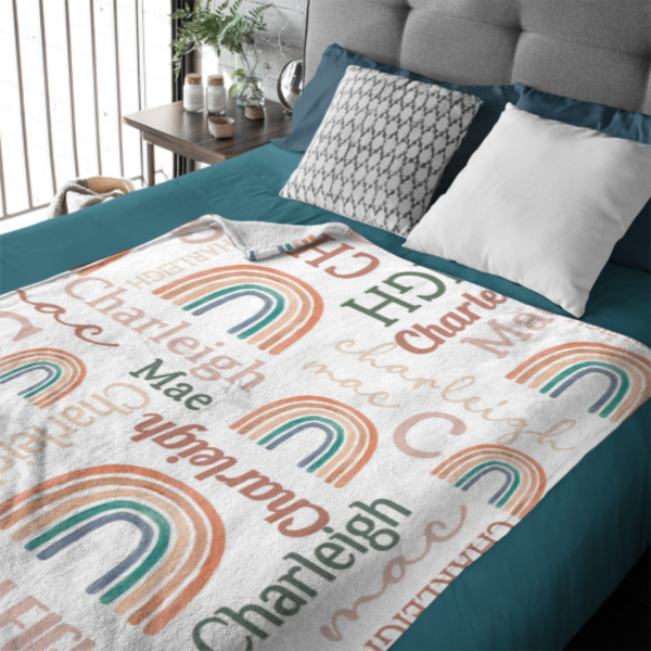 Free Shipping✈️ Personalized Modern Rainbow Name Pattern Baby Blanket