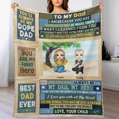 Dad Is My First Hero - Personalized Blanket