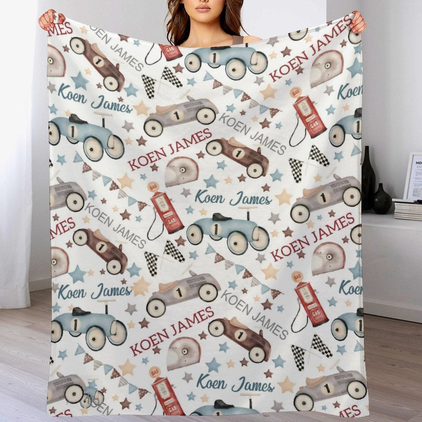 Free Shipping✈️Personalized Vintage Toy Car Race car Baby Boy Blanket