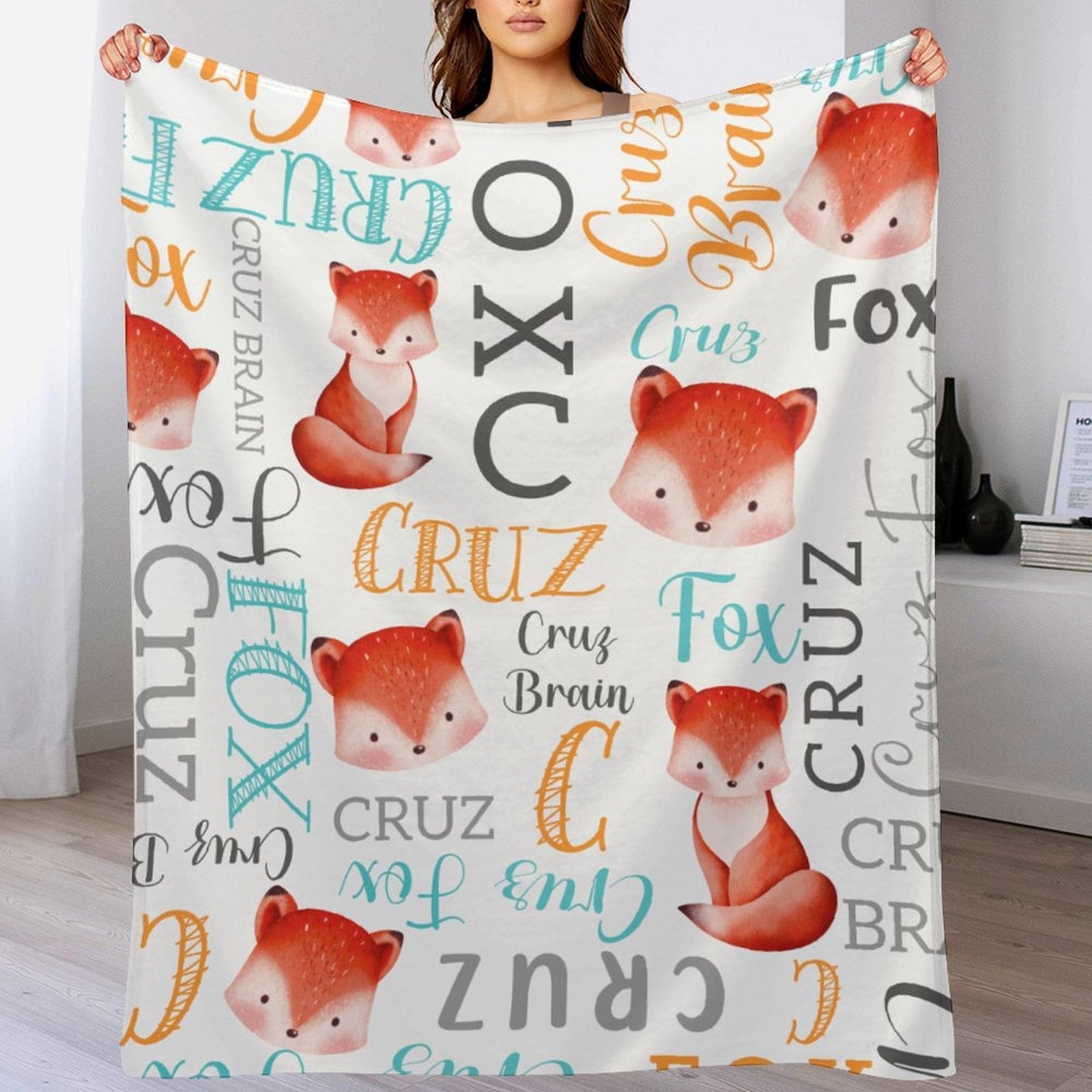 Personalized Fox Animal Baby Name Blanket