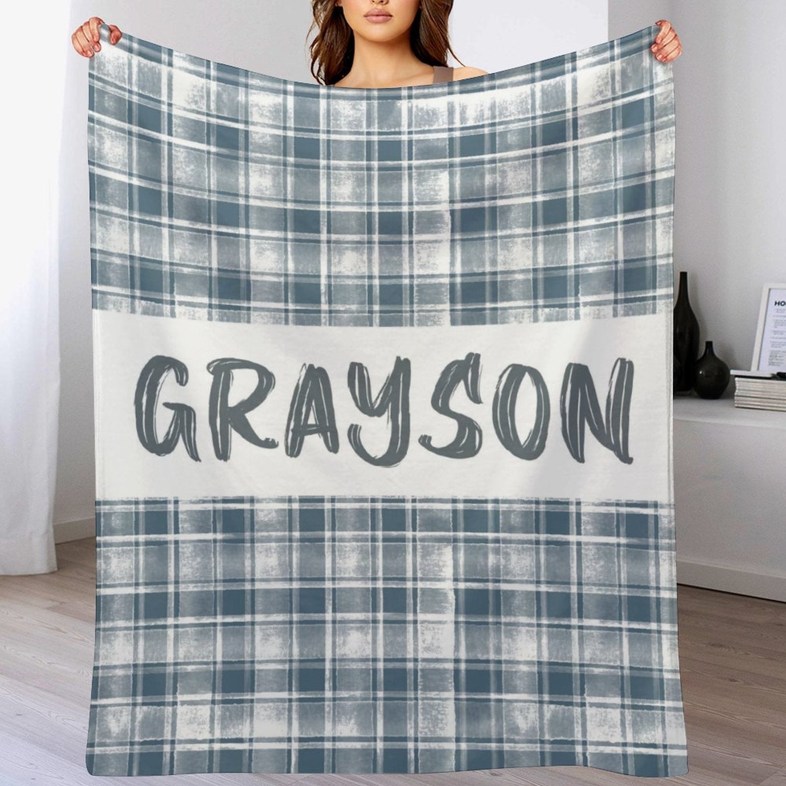Personalized Plaid Baby Neutral Name Blanket