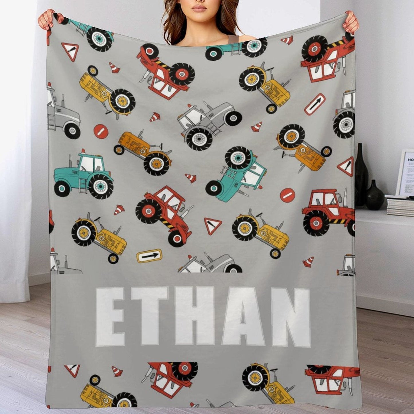 Free Shipping✈️Personalize Cool Truck Car Tractor Kids Blanket for Boys