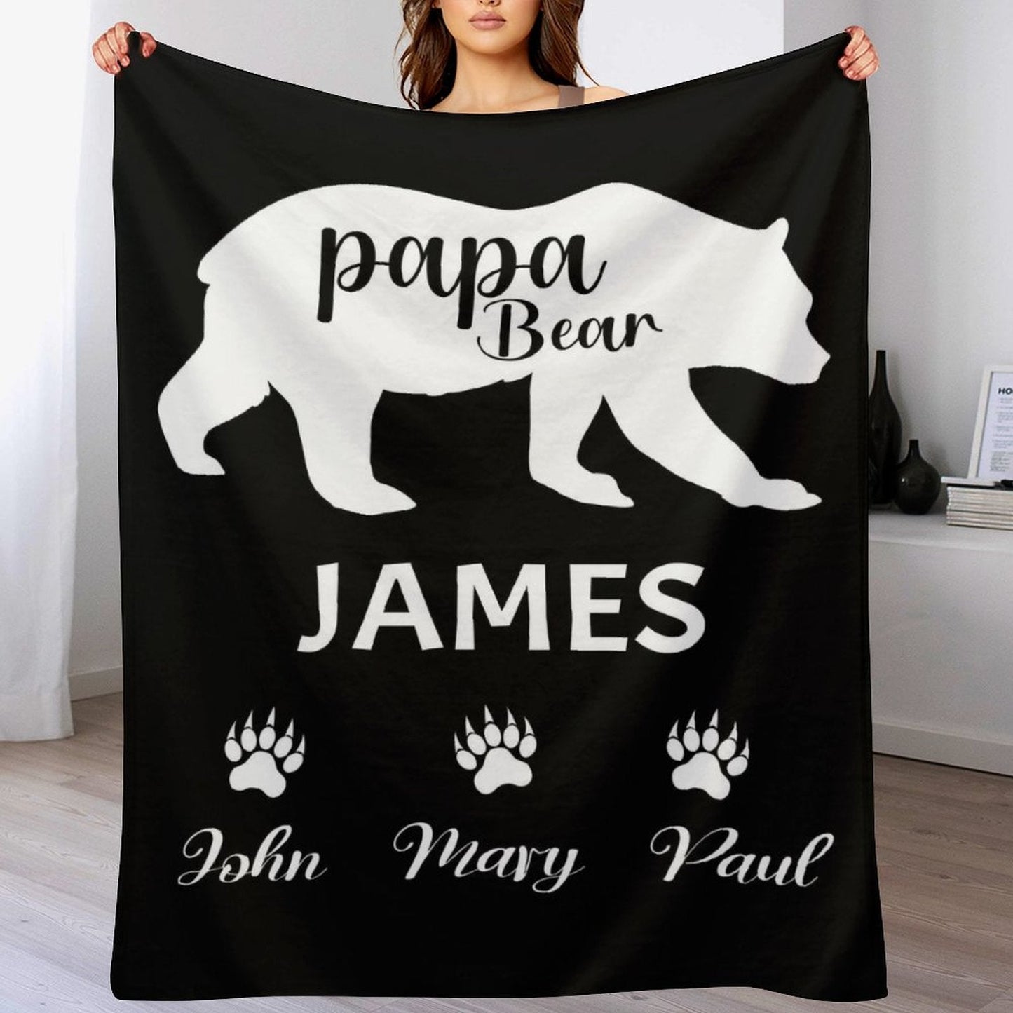 Papa Bear -  Custom Name Blanket - Gift for Birthday, Father's Day, Thanksgiving