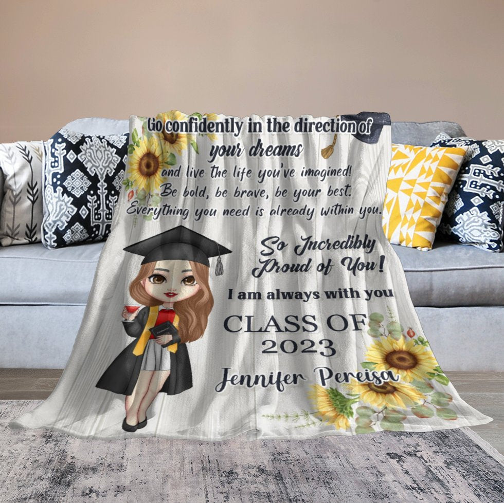 Sunflowers Doll Custom Name Blanket - Graduation Gift