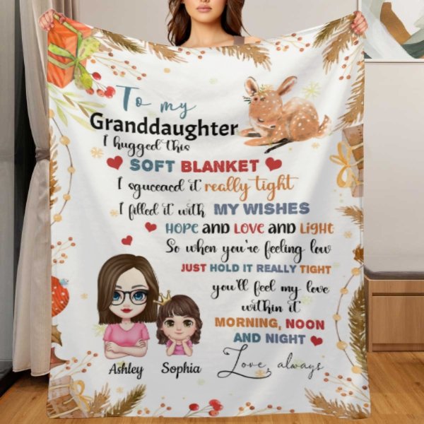 Christmas Gift For Granddaughter Grandson Grandchildren Personalized Fleece Blanket - Lovscape