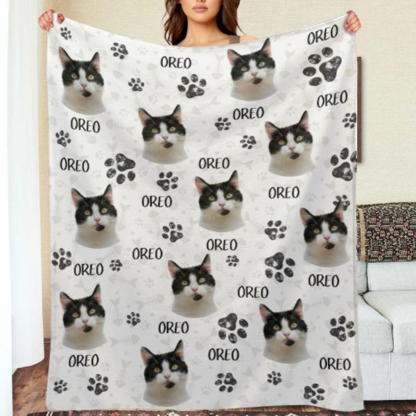 Colorful Upload Pet Image - Gift For Cat Lovers - Personalized Blanket