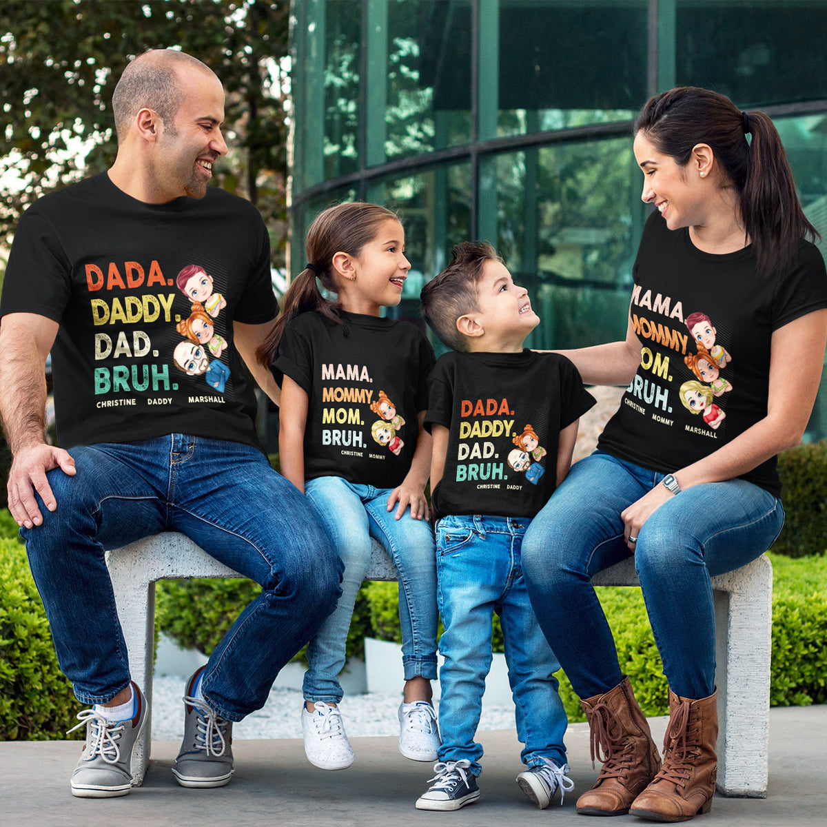 Papa maman Bruh - T-shirt unisexe personnalisé personnalisé par famille - fête des pères, fête des mères, cadeau d'anniversaire pour papa, maman