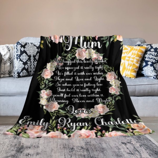 Custom Kids Name Floral Blanket - Gifts for Mom on Mother's Day - Lovscape