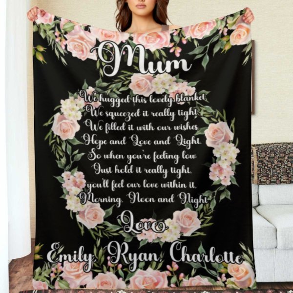 Custom Kids Name Floral Blanket - Gifts for Mom on Mother's Day - Lovscape