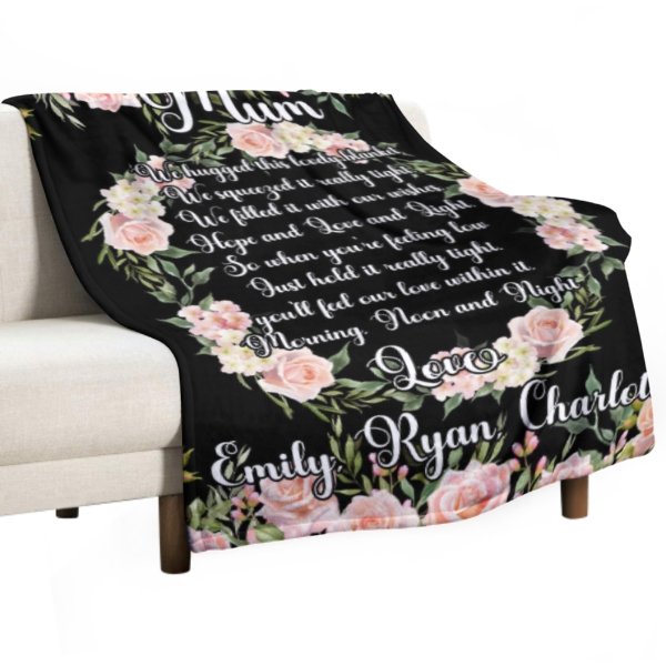 Custom Kids Name Floral Blanket - Gifts for Mom on Mother's Day - Lovscape