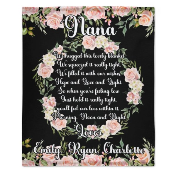 Custom Kids Name Floral Blanket - Gifts for Nana on Mother's Day - Lovscape