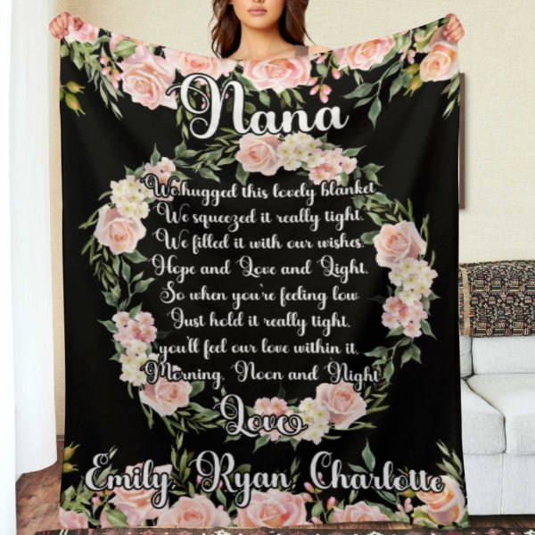 Custom Kids Name Floral Blanket - Gifts for Nana on Mother's Day - Lovscape