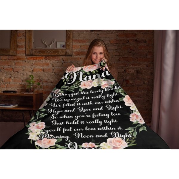 Custom Kids Name Floral Blanket - Gifts for Nana on Mother's Day - Lovscape