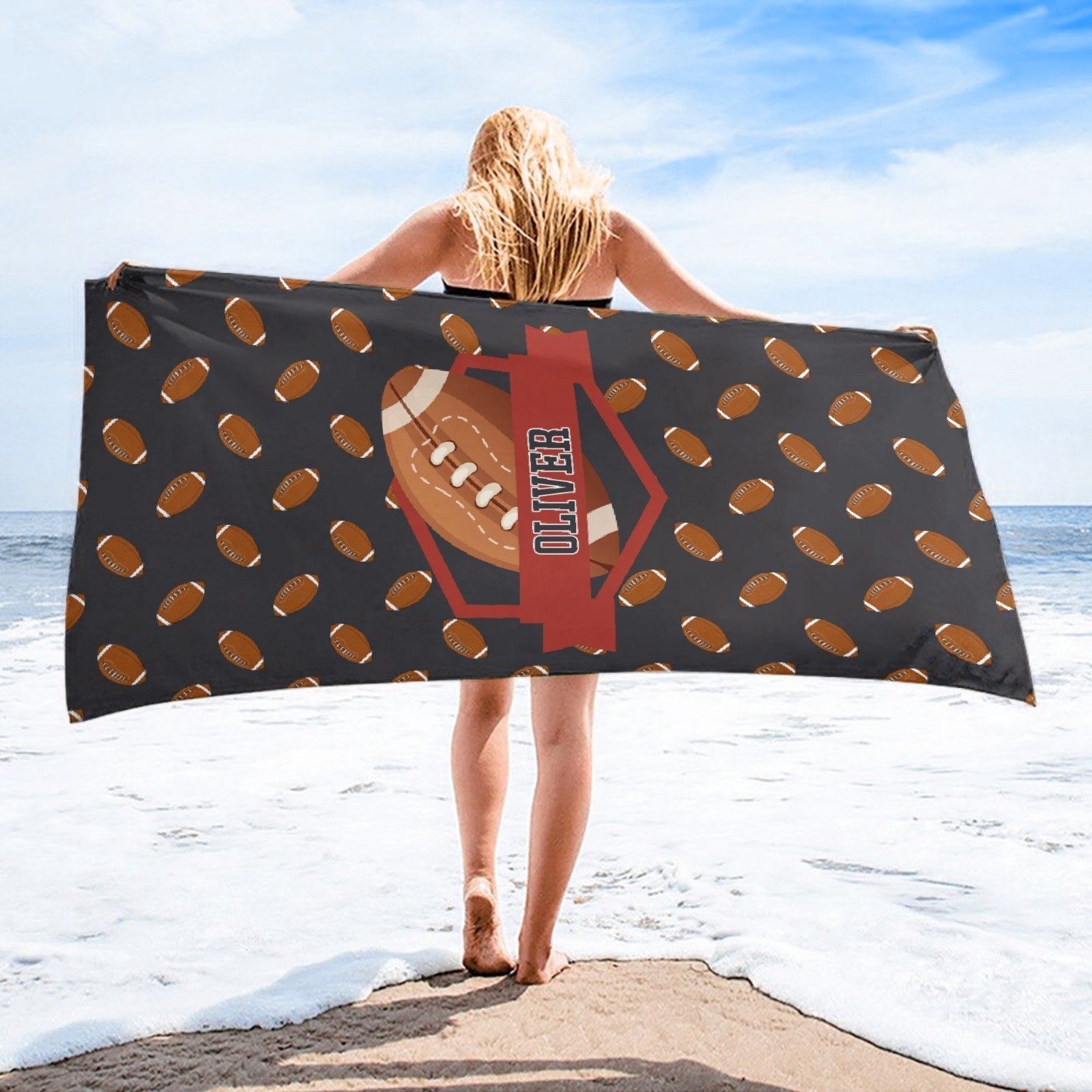 Serviette de plage Sporty Fun avec nom personnalisé - Cadeau pour les amateurs de sport