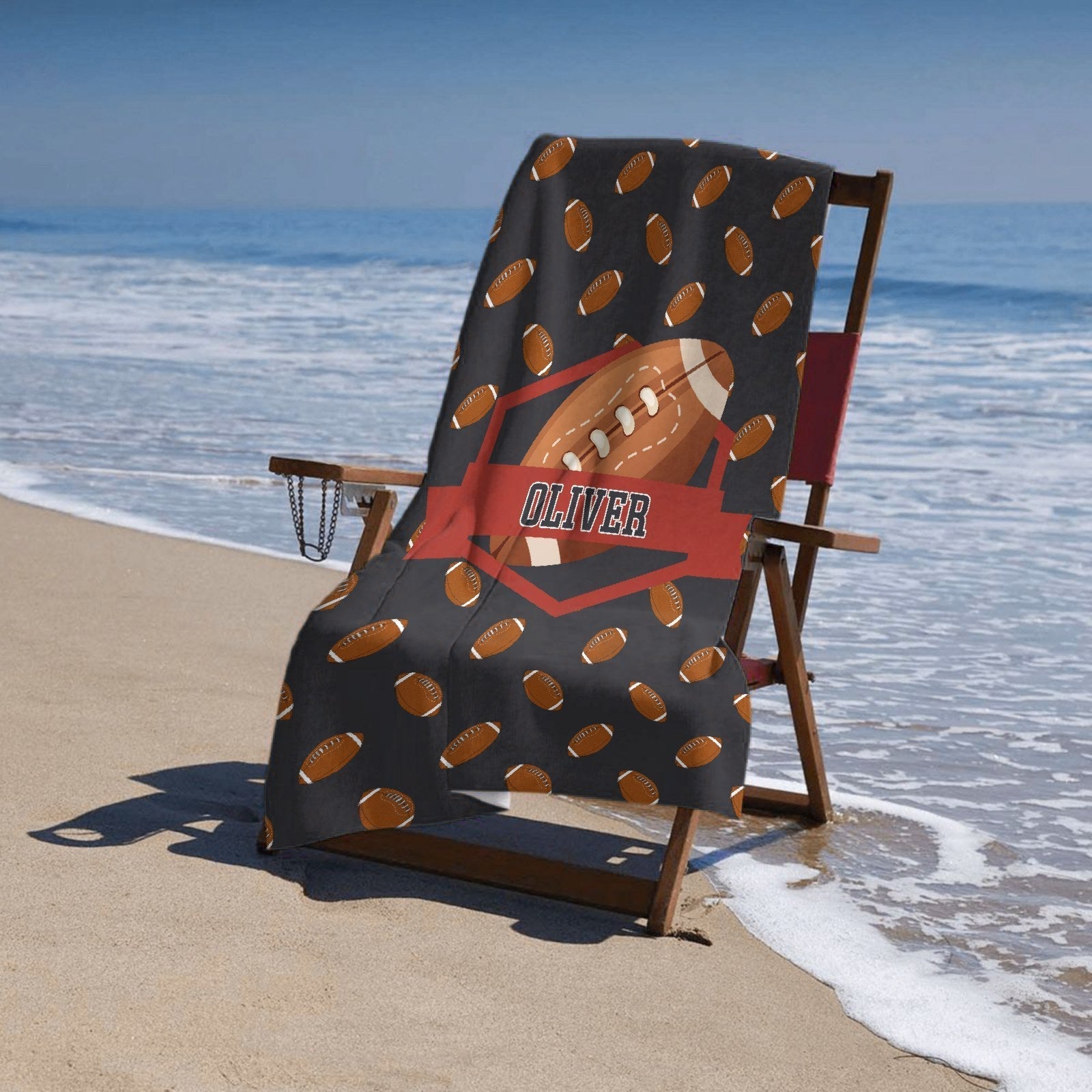 Serviette de plage Sporty Fun avec nom personnalisé - Cadeau pour les amateurs de sport