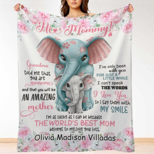 Cute Elephant Custom Blanket-Gift for Mom - Lovscape