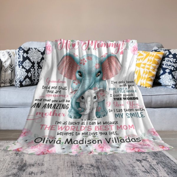 Cute Elephant Custom Blanket-Gift for Mom - Lovscape