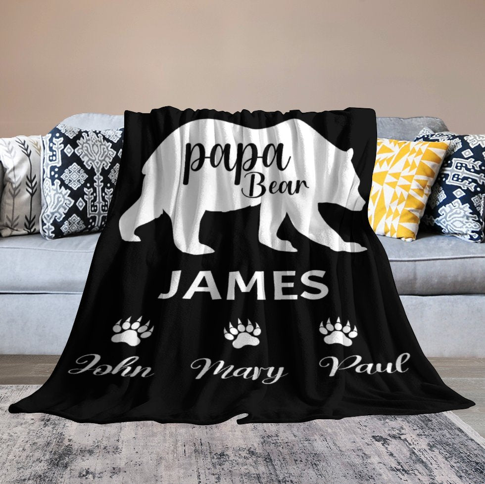 Papa Bear -  Custom Name Blanket - Gift for Birthday, Father's Day, Thanksgiving