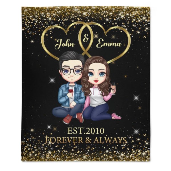 Doll Couple Sitting Gift For Him For Her Personalized Fleece Blanket