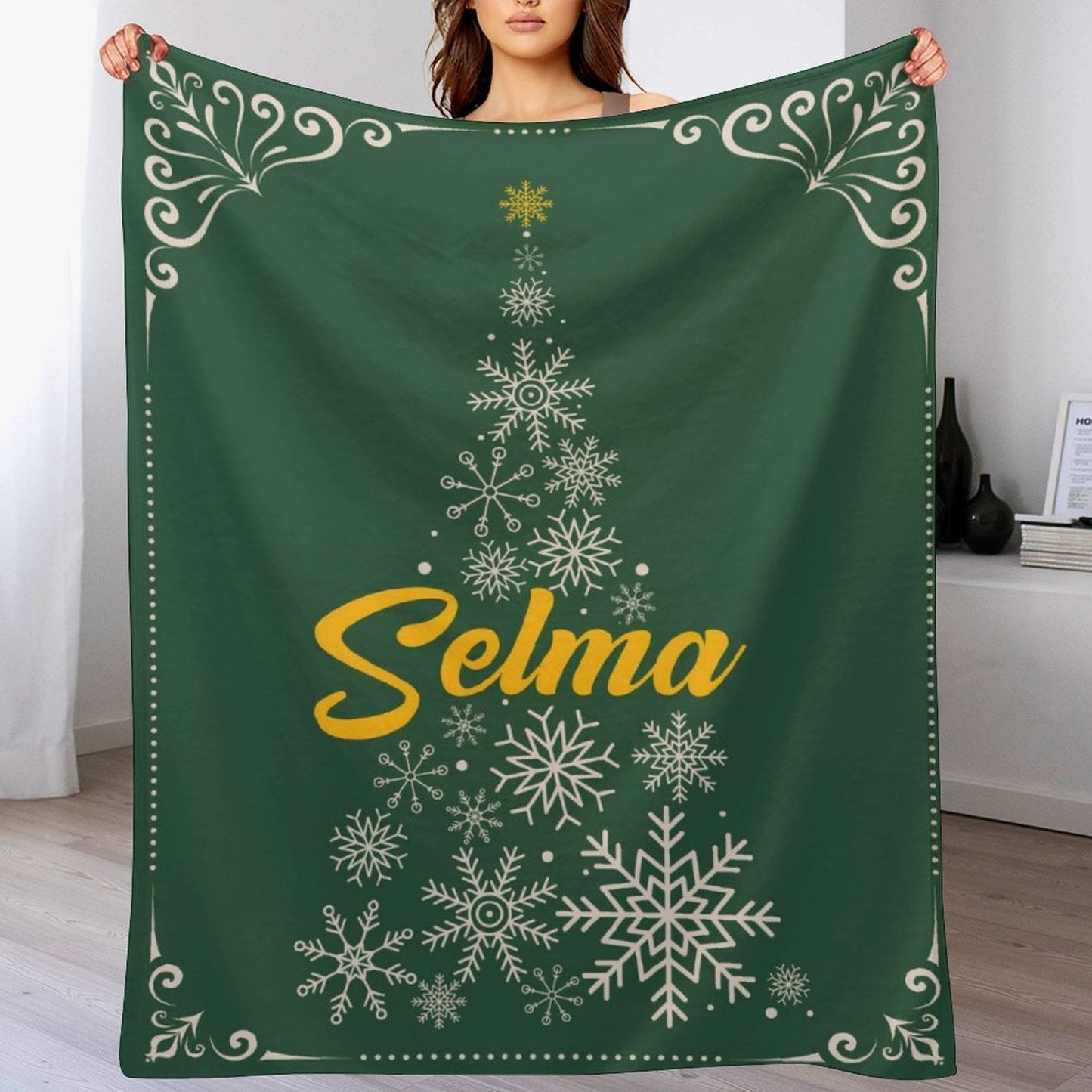 Free Shipping✈️Personalized Custom Christmas Tree Shape Name Blanket