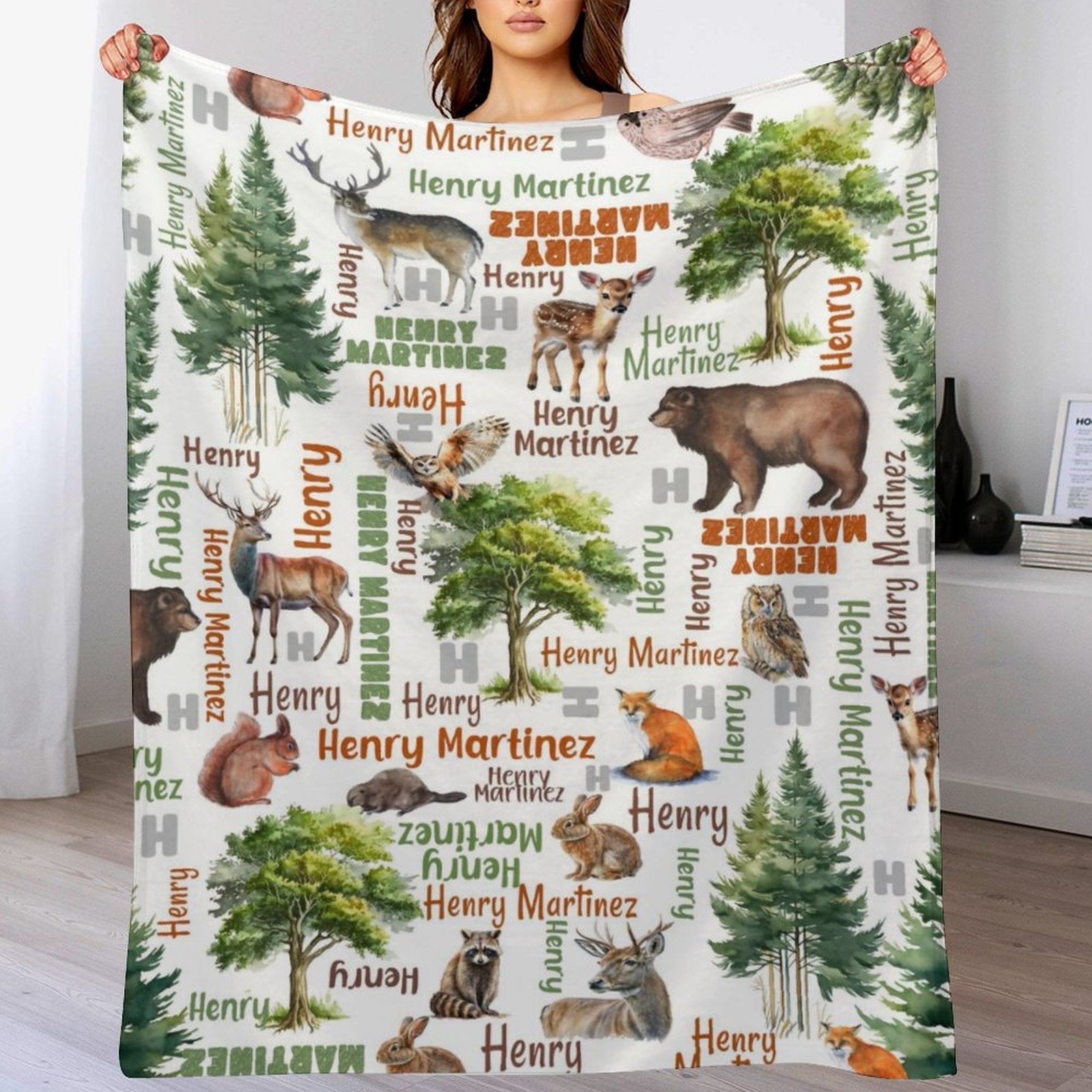 Personalized Woodland Forest Baby Name Blanket