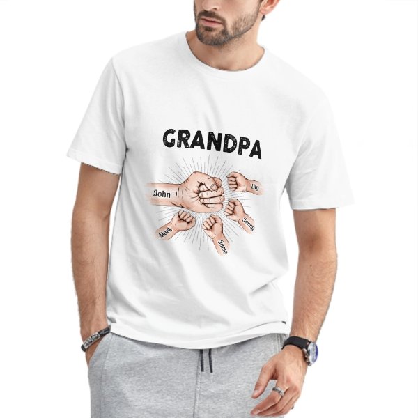 Grandpa Papa & Kids Fist Bump - Gift For Dad, Grandpa - Personalized Unisex T-shirt - lovscape