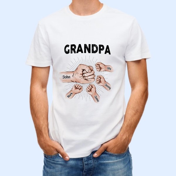 Grandpa Papa & Kids Fist Bump - Gift For Dad, Grandpa - Personalized Unisex T-shirt - lovscape