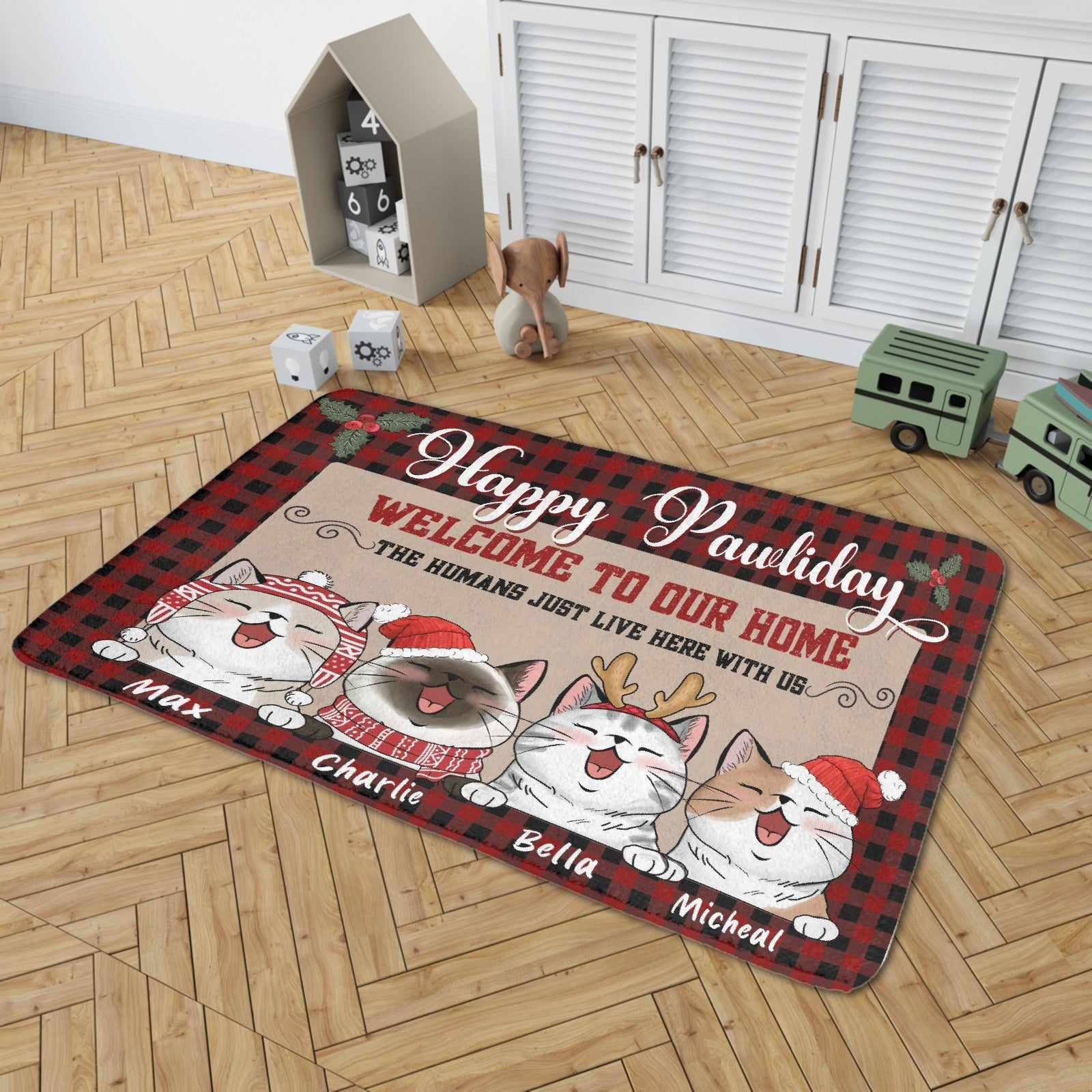 Happy Pawliday - Welcome To Our Home (Chats) - Tapis Décoratif Personnalisé, Paillasson