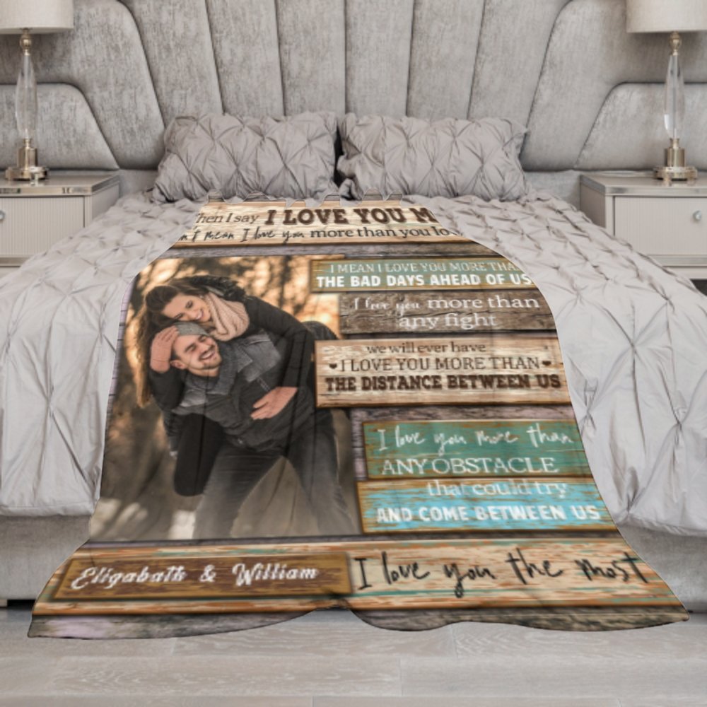 I Love You More Than Anything - Upload Image, Gift For Couples - Personalized Blanket - Lovscape