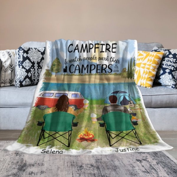 Making Memories One Campsite At A Time - Husband & Wife - Gift For Camping Couples, Personalized Blanket - Lovscape