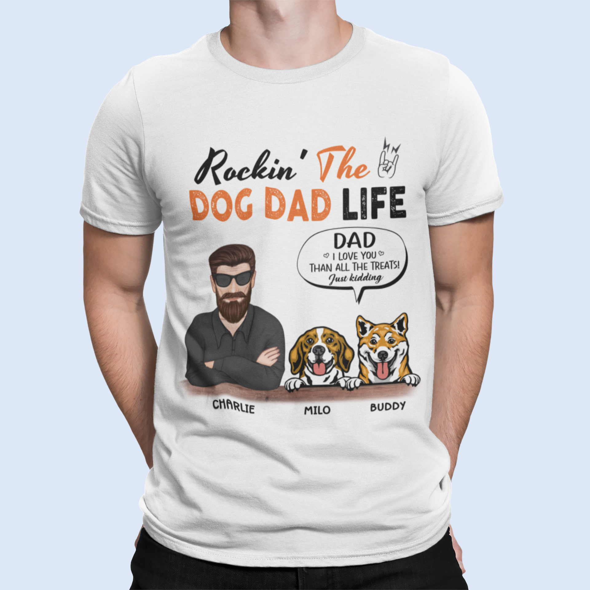 Free Shipping✈️Rockin' The Dog Dad Life - Dog Personalized Custom Unisex T-shirt- Father's Day, Gift For Pet Owners, Pet Lovers