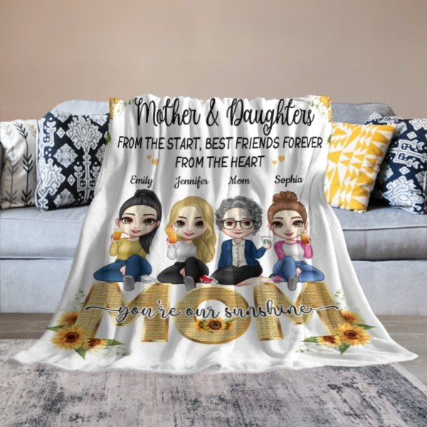 Mom, You're My Sunshine - Family Personalized Custom Blanket - Mother's Day, Birthday Gift For Mom - Lovscape