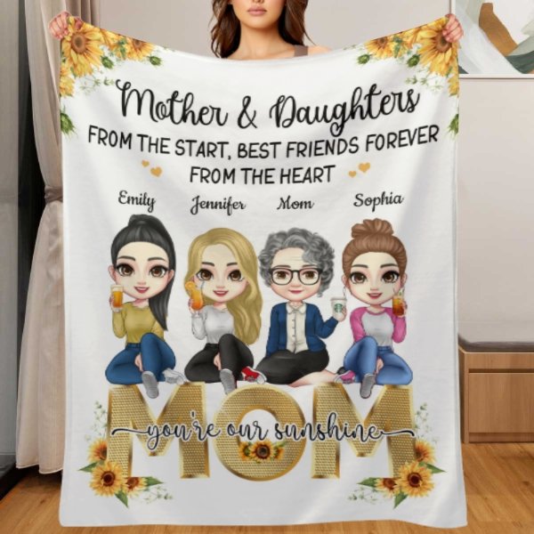 Mom, You're My Sunshine - Family Personalized Custom Blanket - Mother's Day, Birthday Gift For Mom - Lovscape