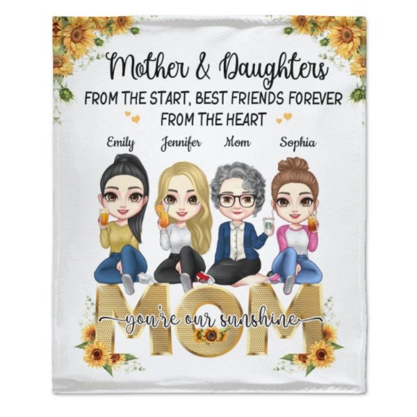 Mom, You're My Sunshine - Family Personalized Custom Blanket - Mother's Day, Birthday Gift For Mom - Lovscape