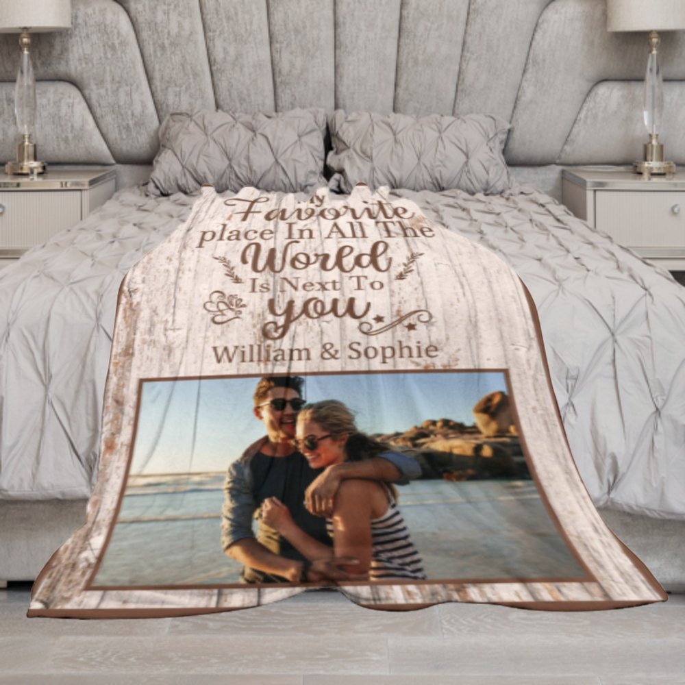 My Favorite Place Is Next To You - Upload Image, Gift For Couples, Husband Wife - Personalized Horizontal Poster - Lovscape