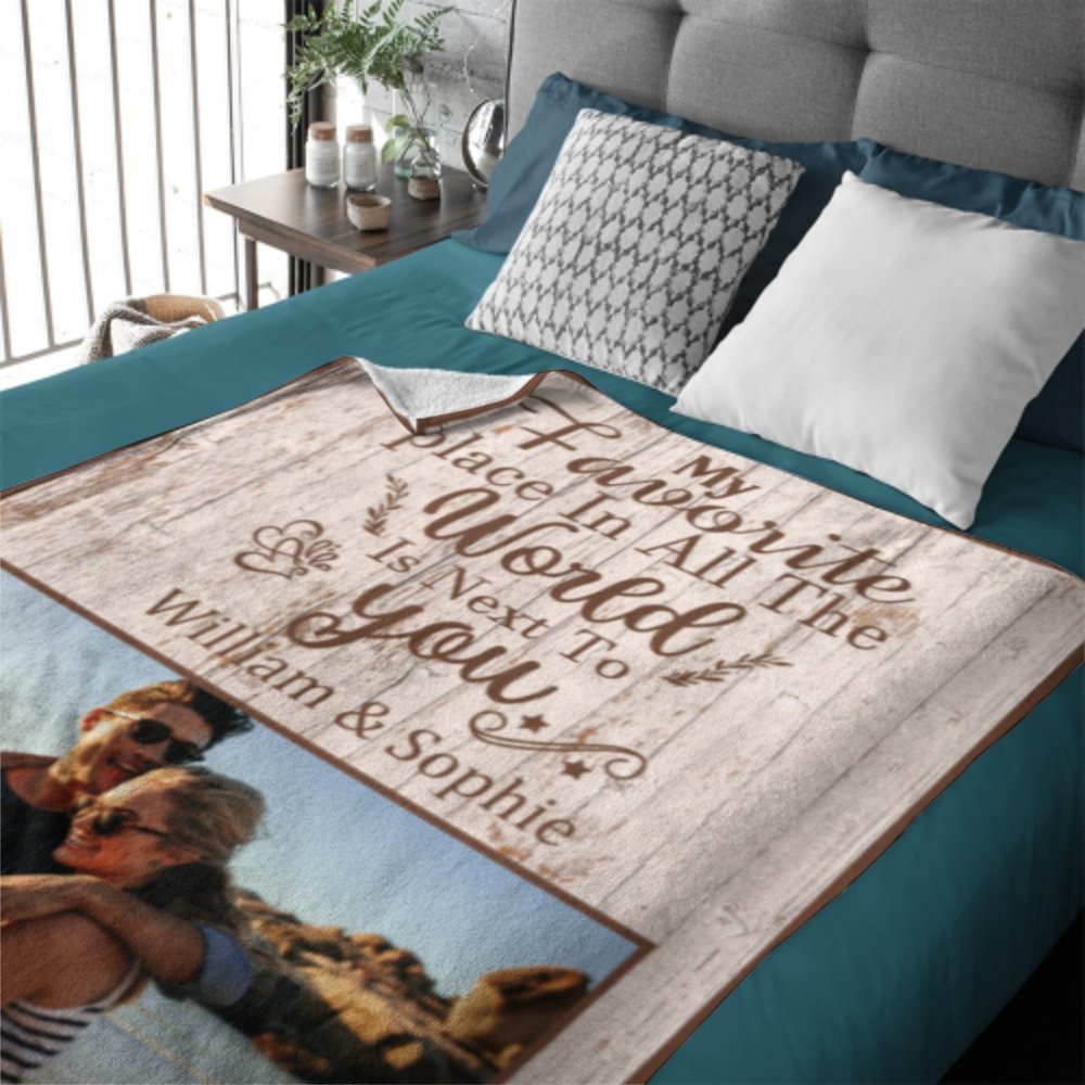 My Favorite Place Is Next To You - Upload Image, Gift For Couples, Husband Wife - Personalized Horizontal Poster - Lovscape