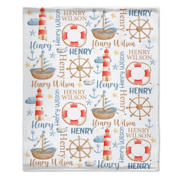 Name Custom Nautical Baby Blanket – Birthday Memorial Gift - Lovscape