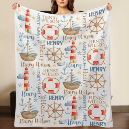 Name Custom Nautical Baby Blanket – Birthday Memorial Gift - Lovscape